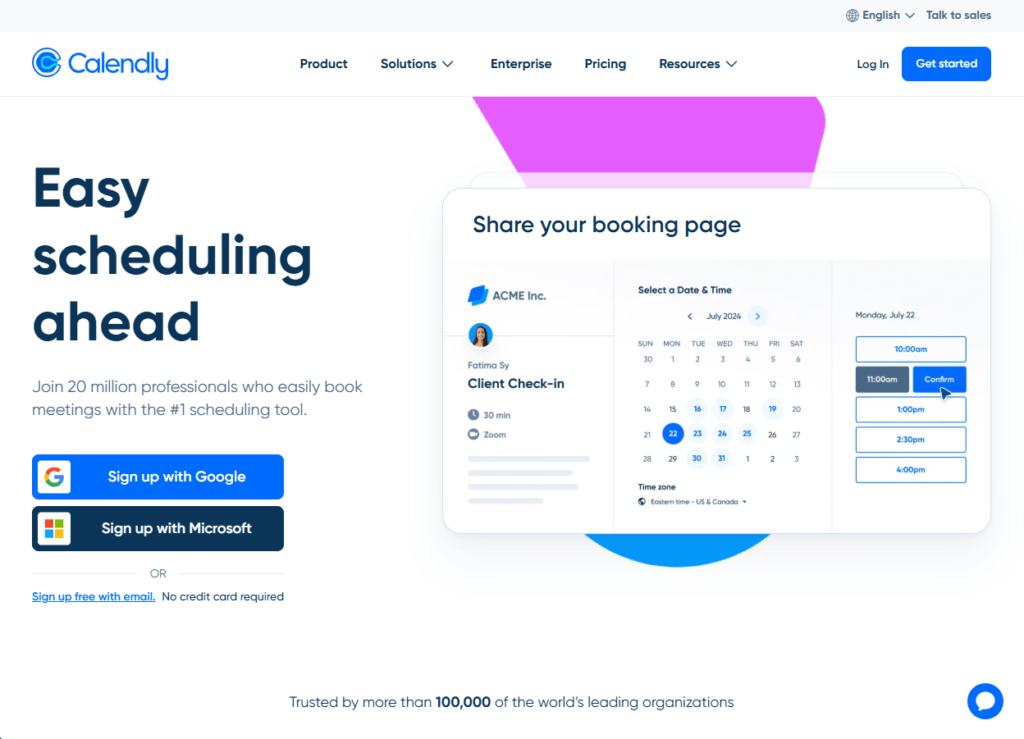 Screenshot of calendly one of the best online calendars