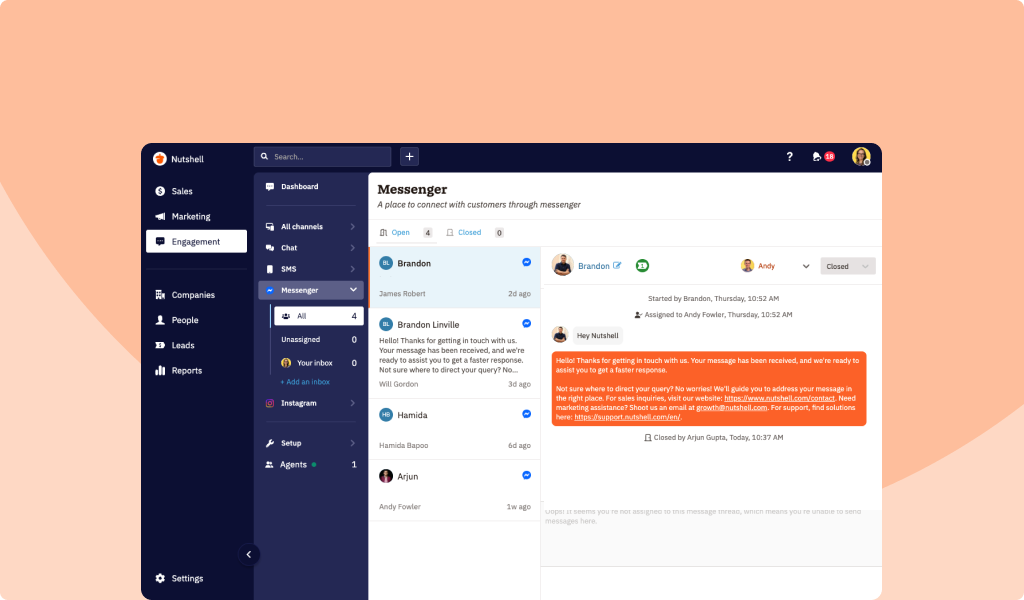 Manage Facebook Messenger conversations and Instagram DMs in Nutshell