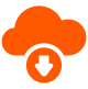 orange cloud with a downward facing arrow pointing out of it on a white background