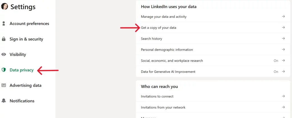 linkedin data privacy setting options