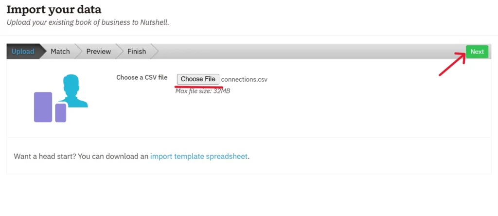 a screenshot of importing your data after adding a csv file in nutshell