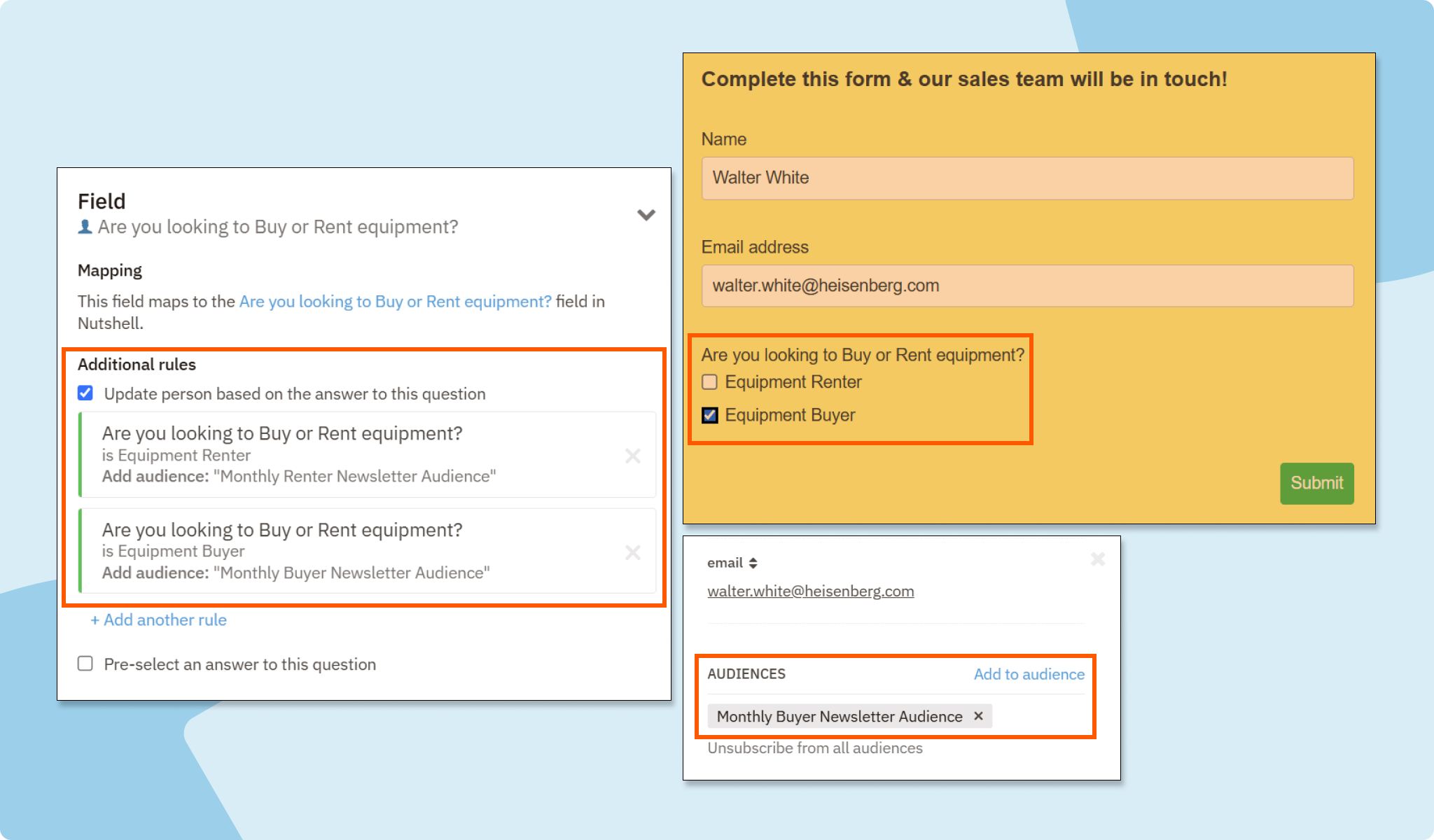 Automatically Add People to a Specific Audience Based on Their Web Form Answer