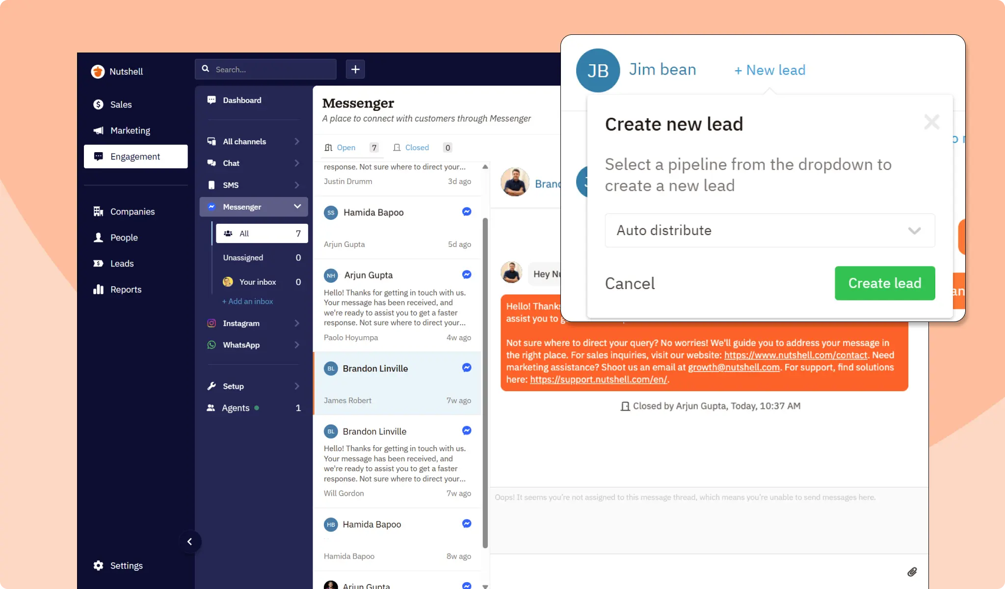 WhatsApp, Facebook Messenger, Instagram - Create new leads from chats in your CRM
