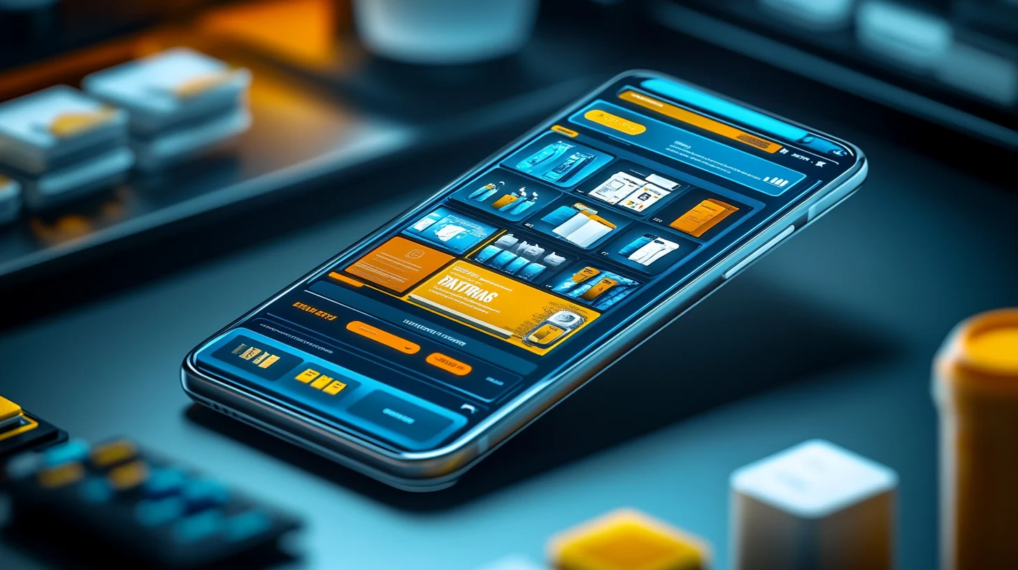 A cell phone displays a variety of items in an eCommerce store