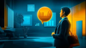 A sales manager with suit case has a bubble near the head and thinking of metrics to track