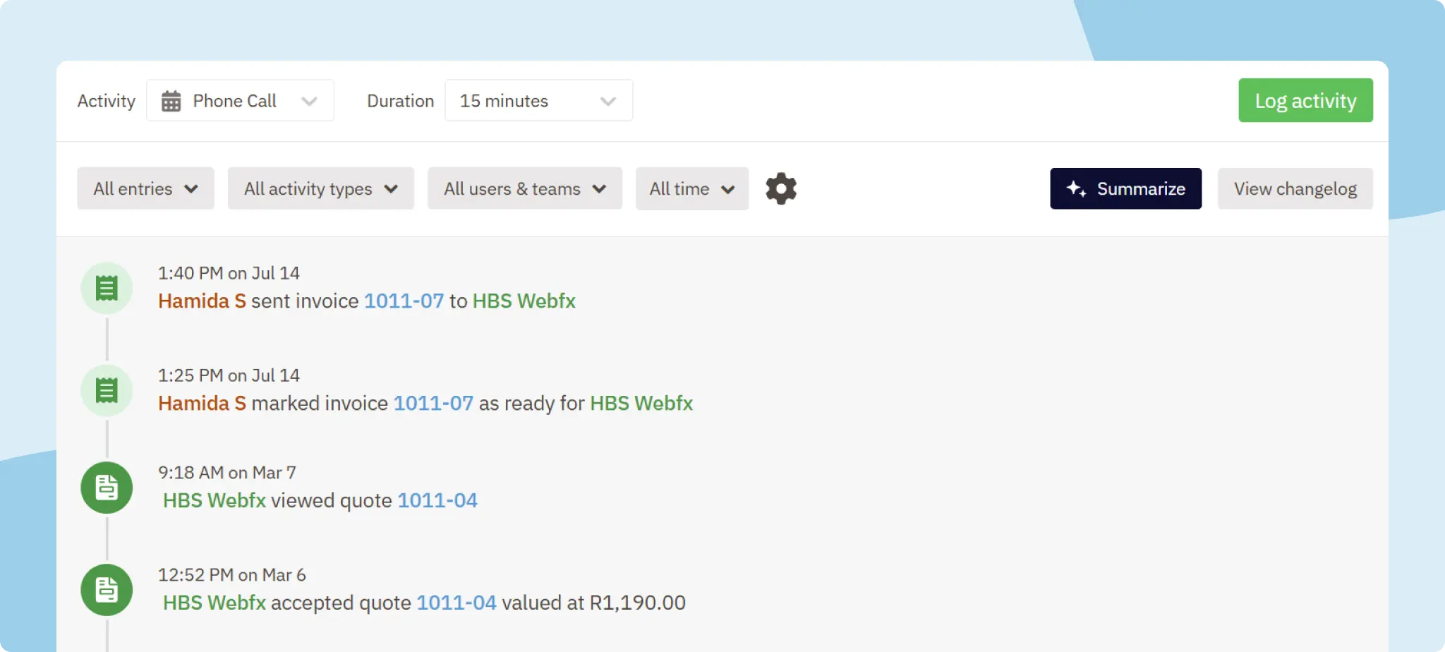 Nutshell Quotes and Invoices - Tracking Invoices and Quotes in the Lead Timeline