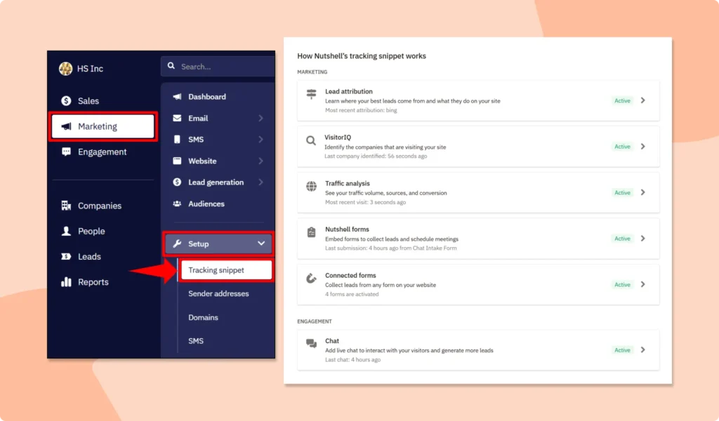 Nutshell's Tracking Snippet For Nutshell Analytics, Forms, Lead Attribution, VisitorIQ, and Web Chat
