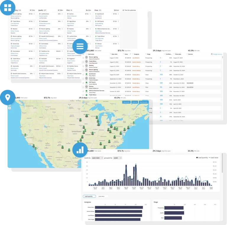 CRM Lead Management - List, Board, Chart, and Map Views
