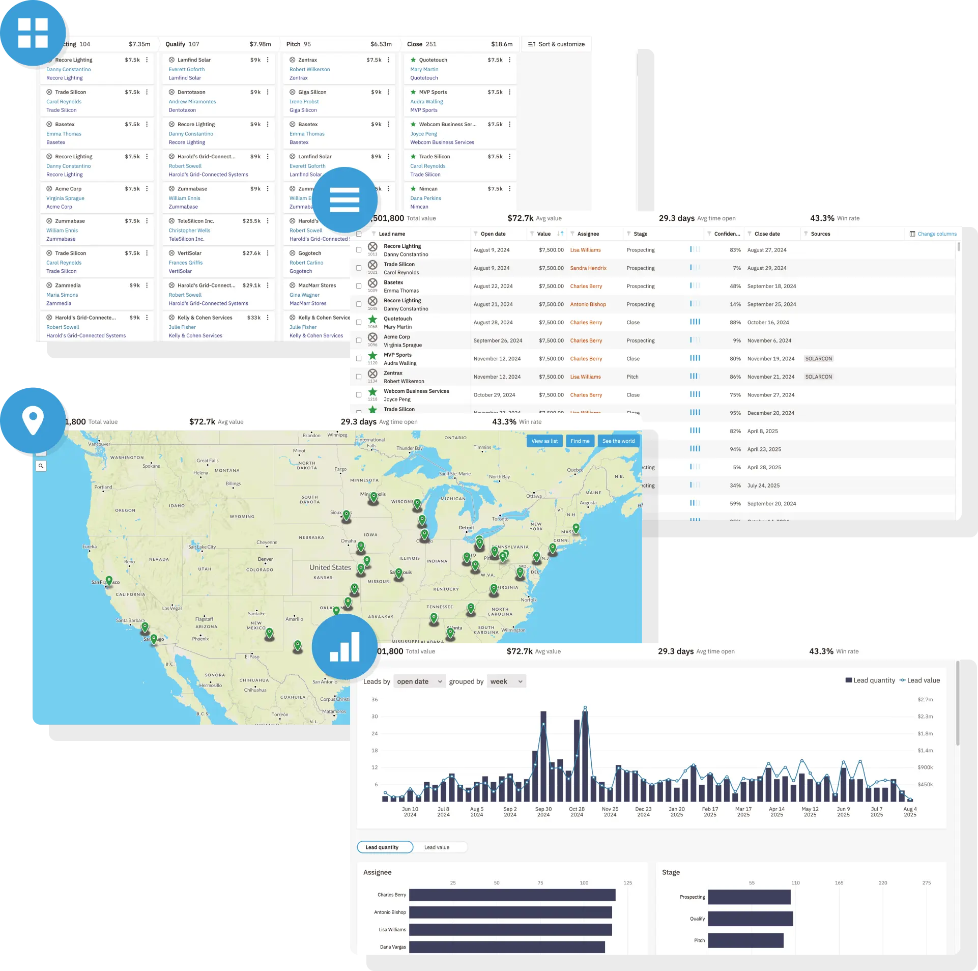 CRM Lead Management - List, Board, Chart, and Map Views