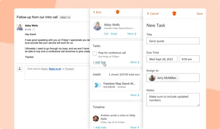 CRM for Gmail Chrome Extension - Work in Gmail and sync your email correspondence with Nutshell to see conversations in the contact's timeline
