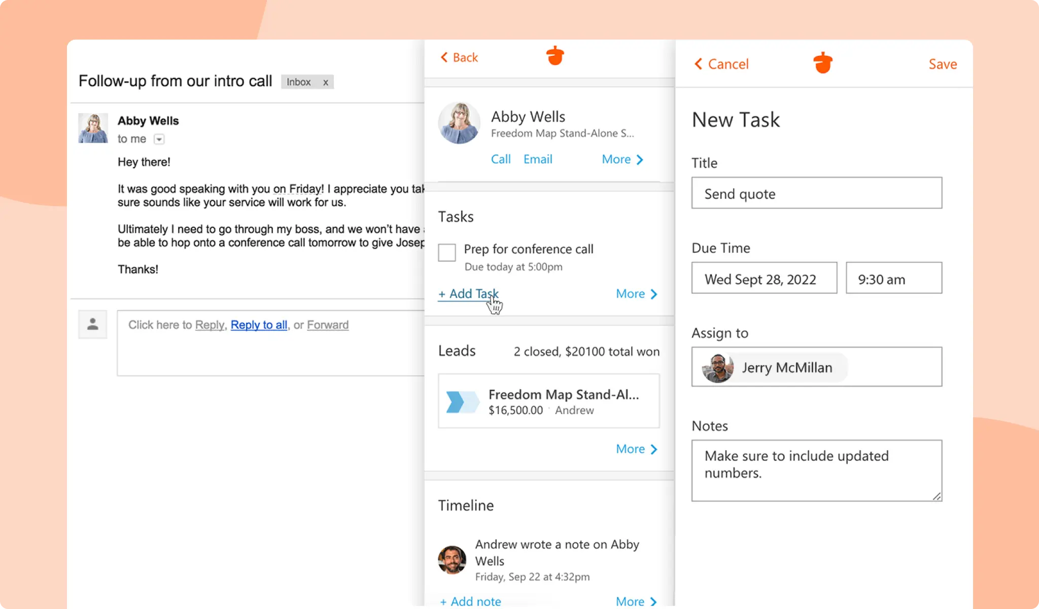 CRM for Gmail Chrome Extension - Work in Gmail and sync your email correspondence with Nutshell to see conversations in the contact's timeline