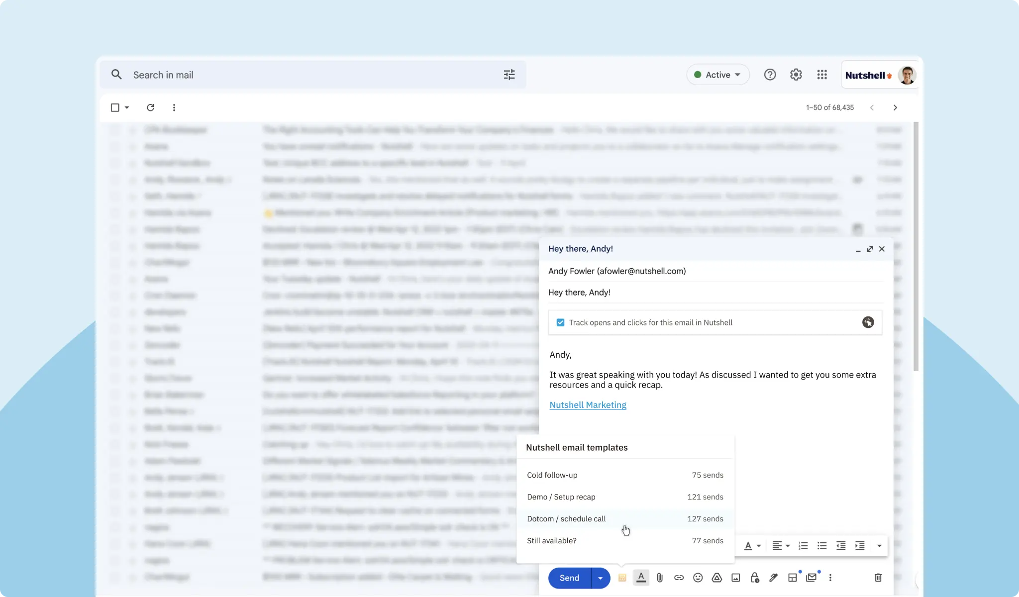 CRM for Gmail - Create emails using your Nutshell email templates inside your Gmail account