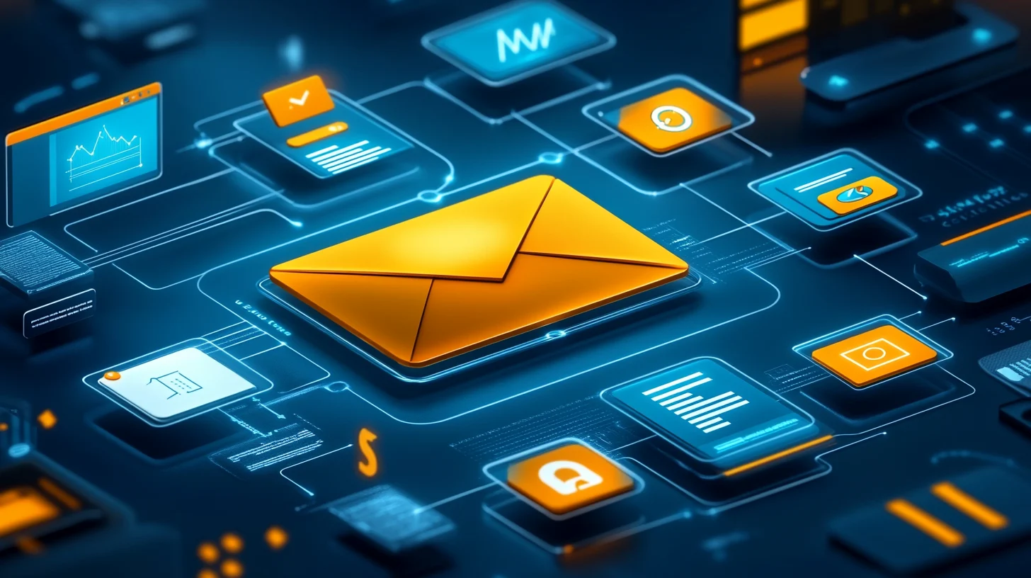 An image with a large, stylized email envelope in the middle with a subtle neural-network pattern flowing into it