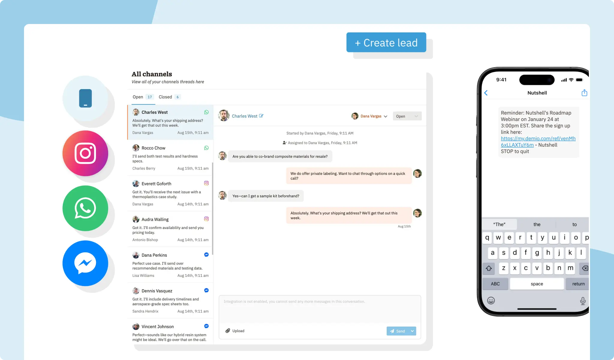 Connect via email, phone, and sms