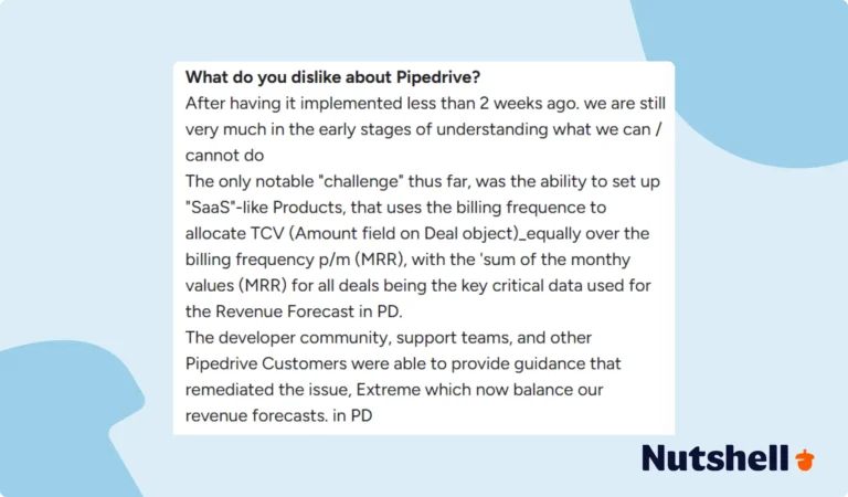 Ease of use - Negative Pipedrive review about it being difficult to implement for SaaS companies