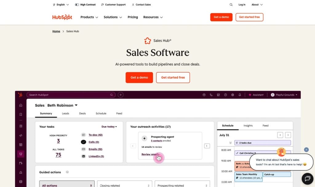 HubSpot sales hub screenshot