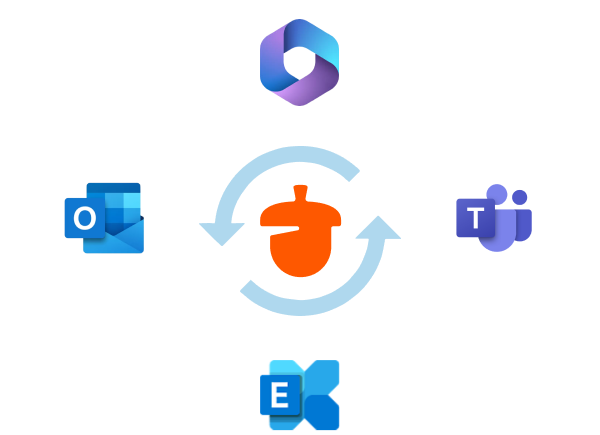 Nutshell logo surrounded by Microsoft 365 logos for Teams, Outlook, and Exchange