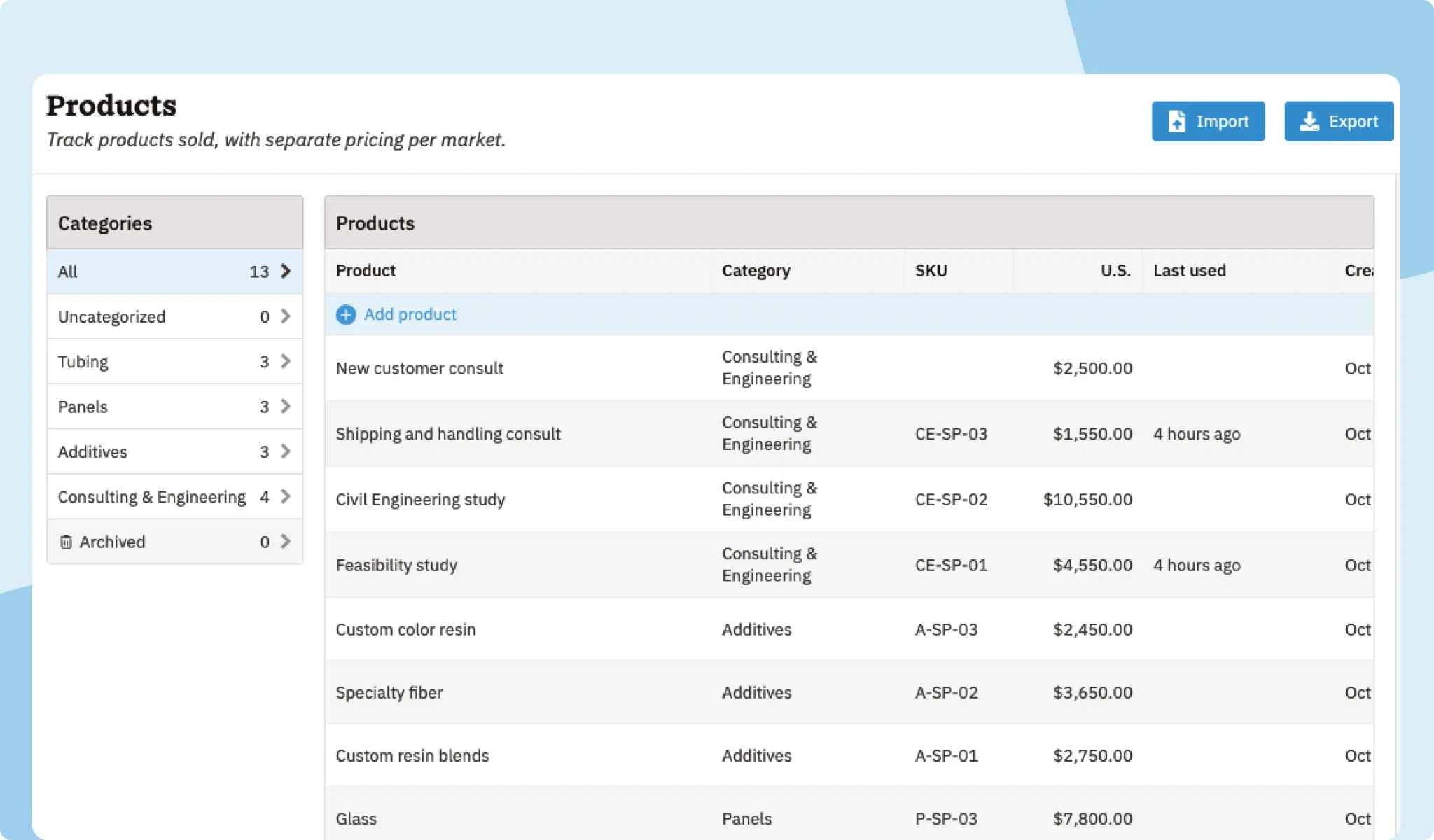 Update product information and view categories in your CRM