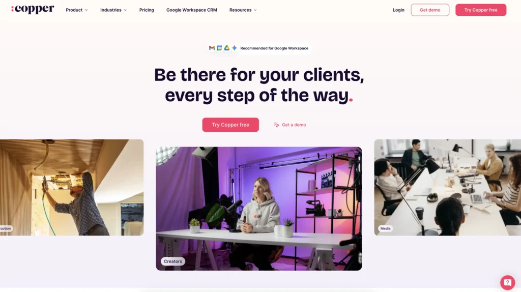 Best CRM for Sales: A screenshot of Copper's homepage.