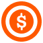 an orange circle icon with a dollar sign inside of it