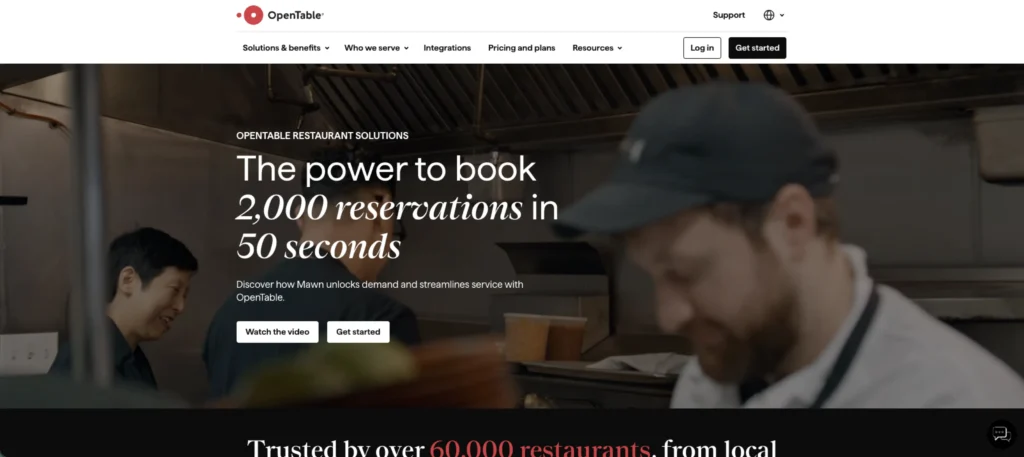 Homepage of OpenTable, a CRM for restaurants