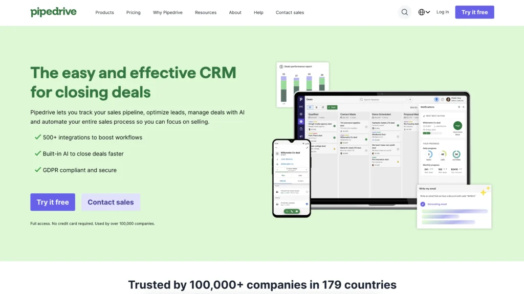 Best CRM for Sales: The homepage for Pipedrive's CRM.