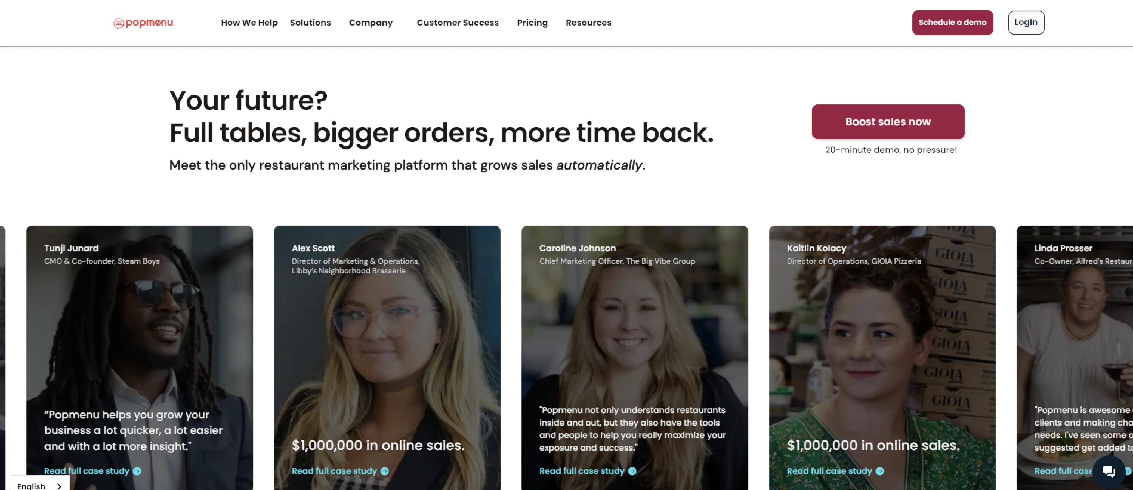Homepage of PopMenu, a CRM for restaurants