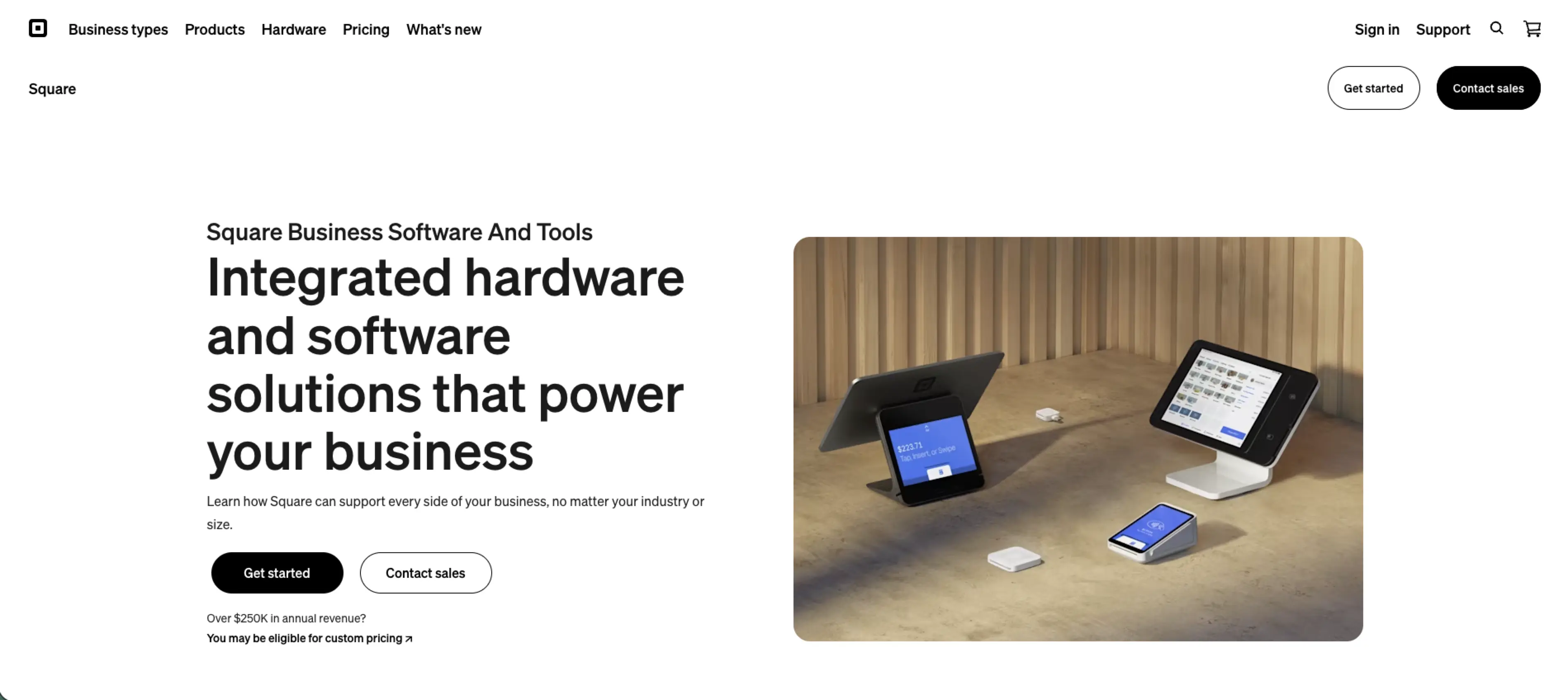 Homepage of Square, a CRM for restaurants