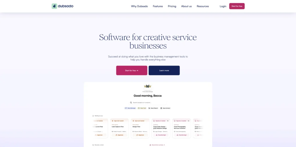 Dubsudo CRM homepage screenshot for the best CRM for coaches