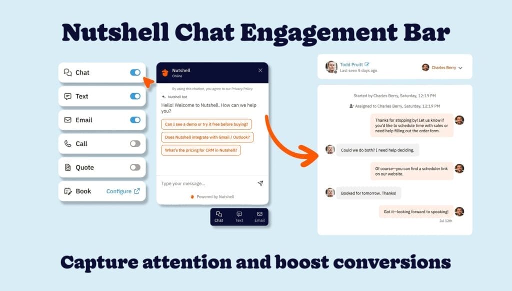 Nutshell Chat Engagement Bar announcement with tagline "Capture attention and boost conversions"