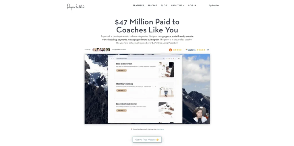 Paperbell CRM homepage screenshot for the best CRM for coaches