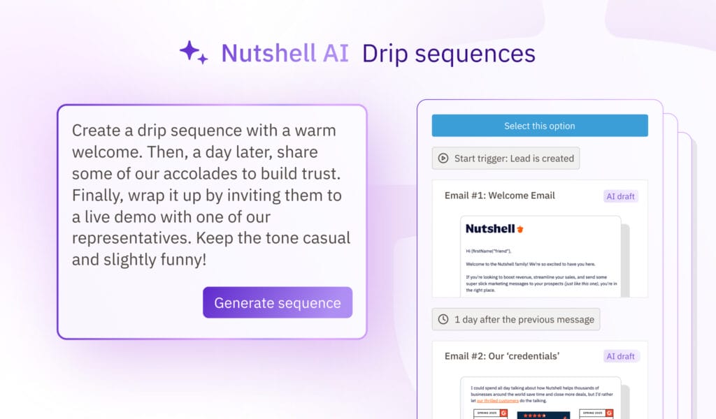 Nutshell's AI personalized AI drip sequence writer