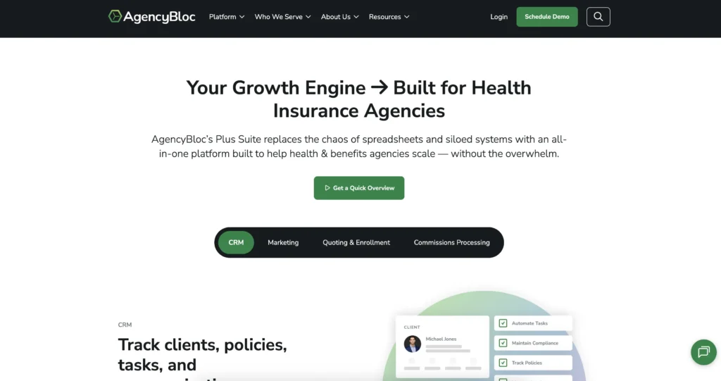 A screenshot of AgencyBloc's homepage