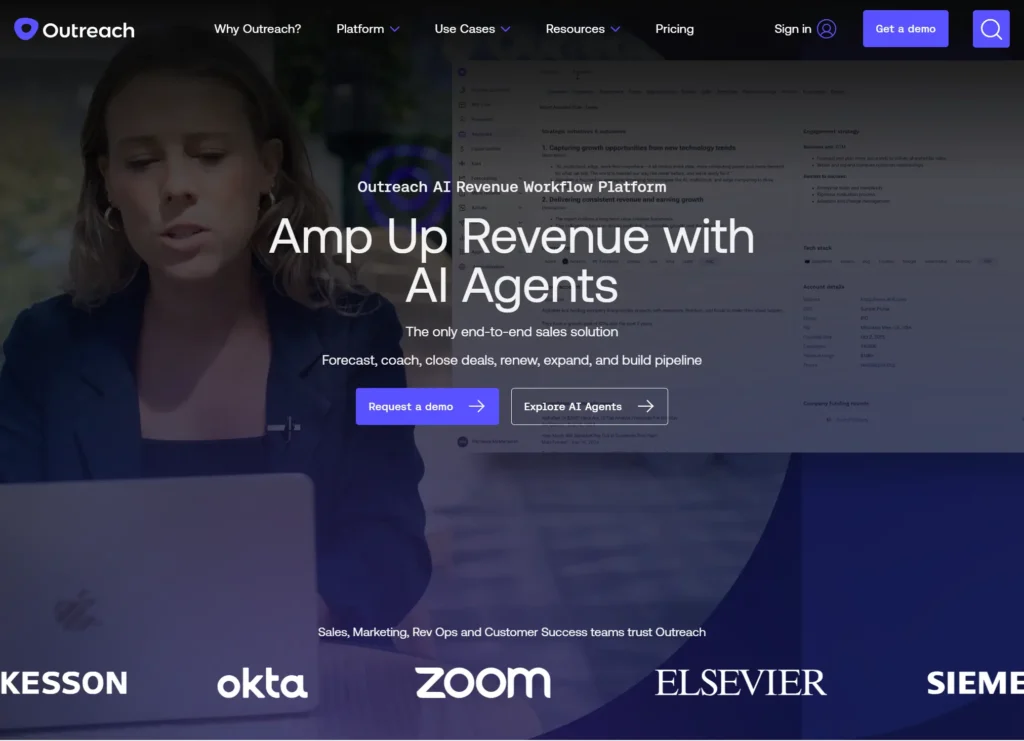 Homepage of Outreach.io