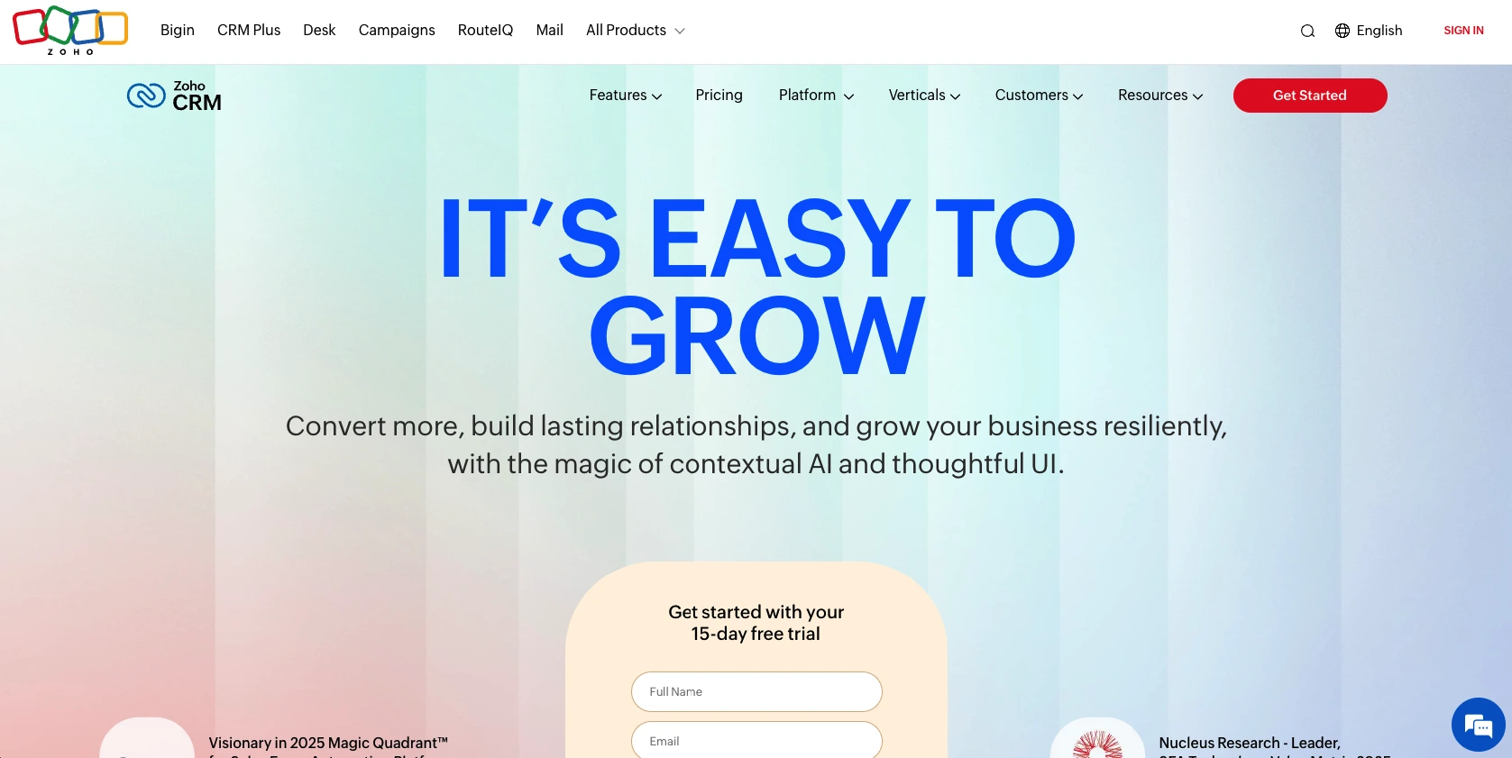 Manufacturing CRM homepage for Zoho CRM