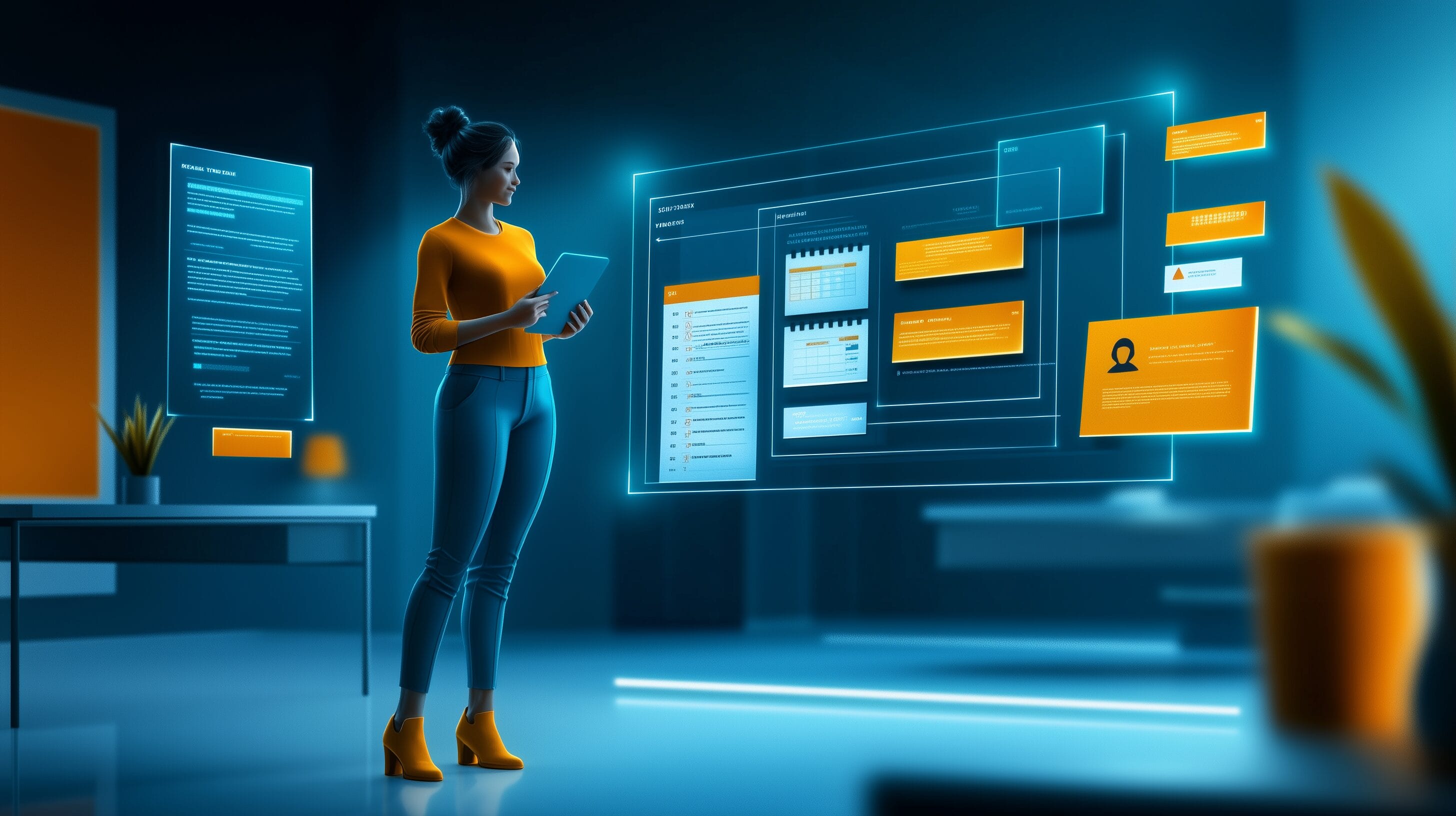 Coach surrounded by organized business management tools representing a CRM solution for coaching businesses