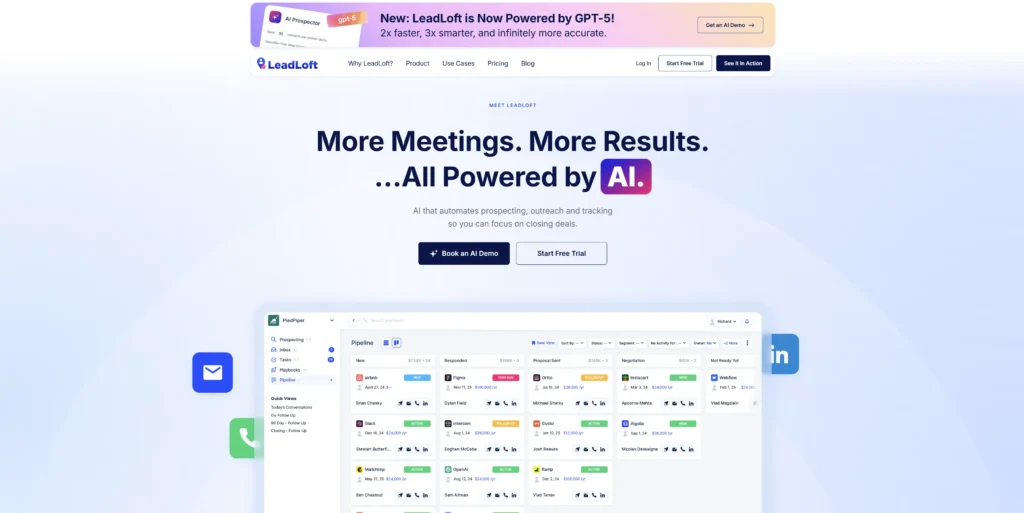 a screenshot of the LeadLoft CRM homepage