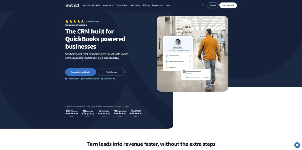 a screenshot of the Method CRM homepage