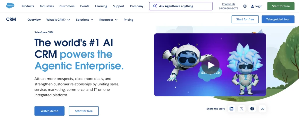 Salesforce's CRM home page with details about AI features