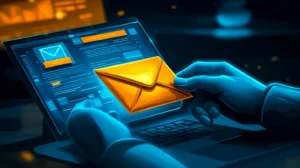 Illustrated image of hands opening an email envelope with an eye icon visible, representing the concept of capturing prospect attention with creative sales emails