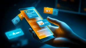 Mobile phone on hand with symbols of SMS sales