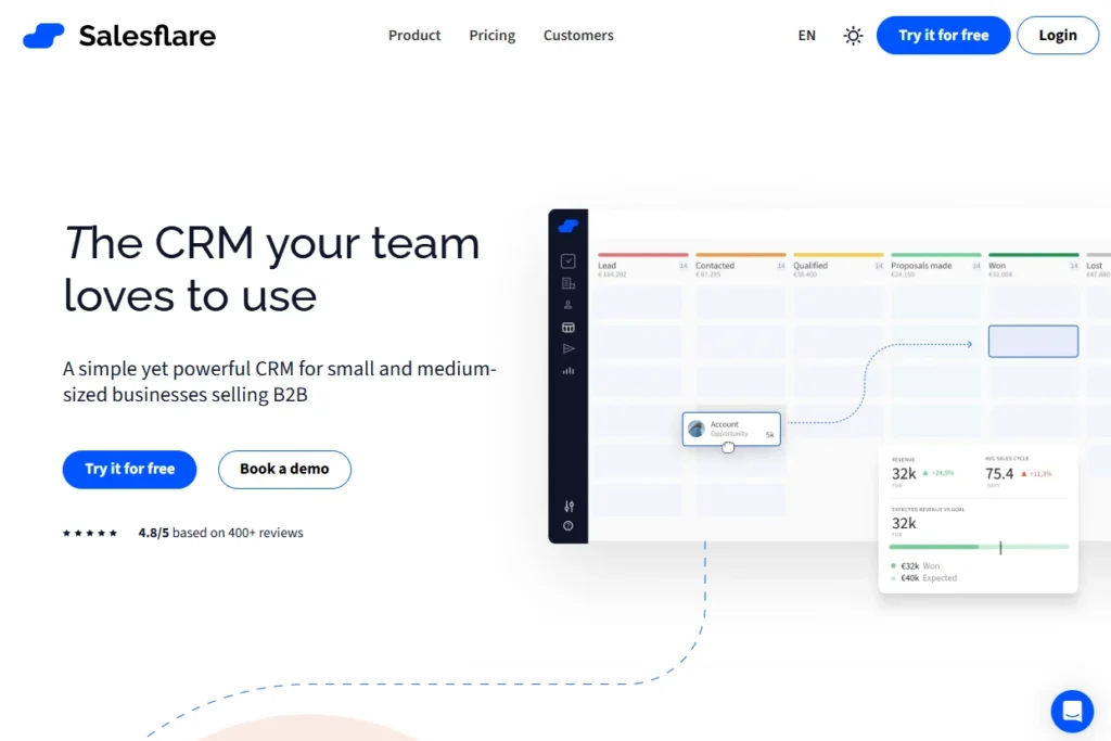 homepage of Salesflare CRM