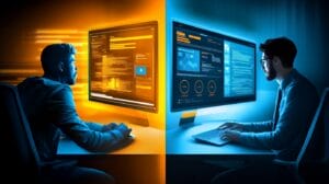 Abstract visual contrast between complex, tangled systems and streamlined, organized CRM workflows
