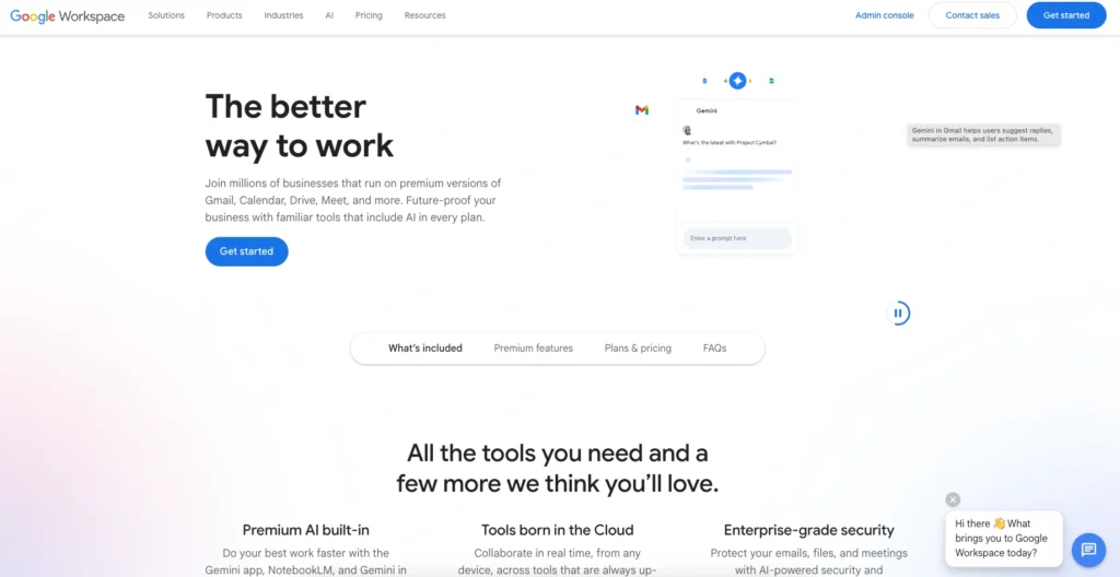 The Google Workspace homepage