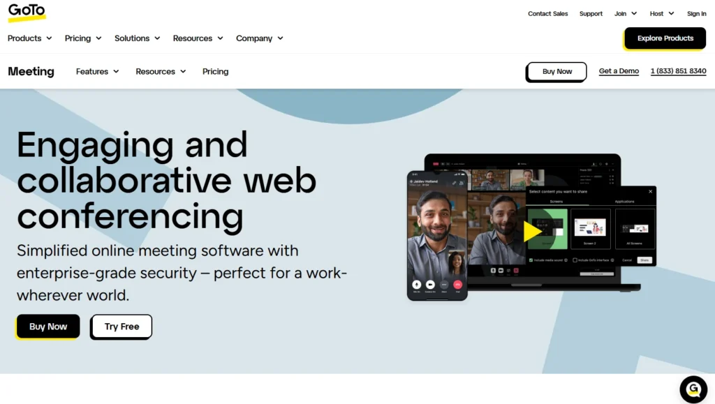 GoTo Meeting Video Conferencing Software homepage