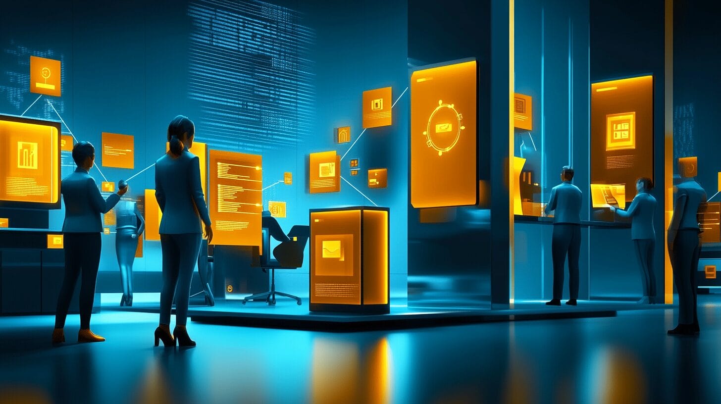 Abstract illustration of interconnected data nodes representing how CRM systems unify scattered customer information into one connected platform