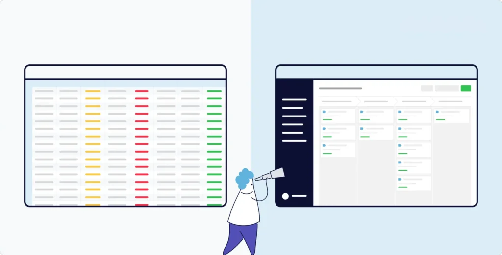 Comparison showing cluttered complex CRM interface versus clean user-friendly CRM interface design