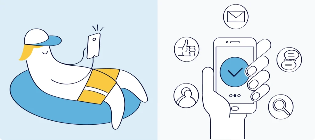 Sales professional using mobile CRM application on smartphone during client meeting or remote work