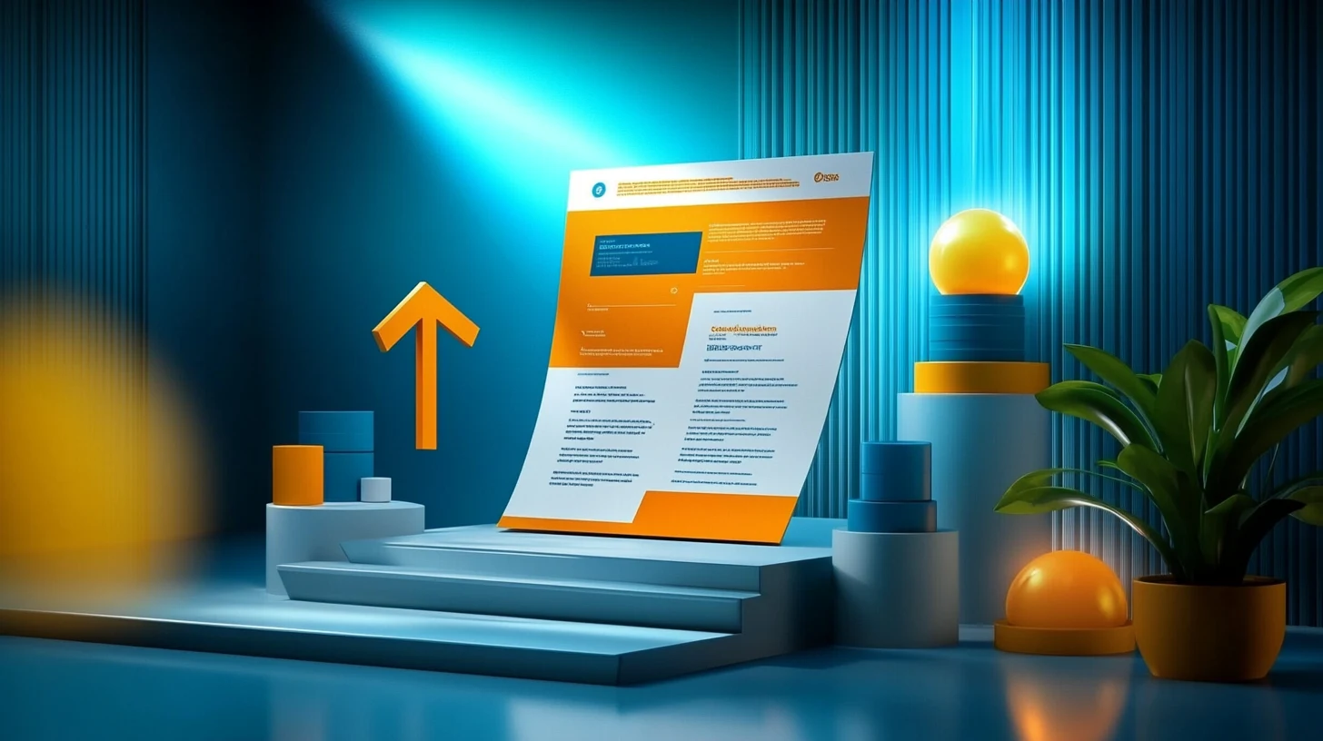 A minimalist illustration of a structured sell sheet document with an upward arrow, representing how standardized sales materials drive deal closure and growth
