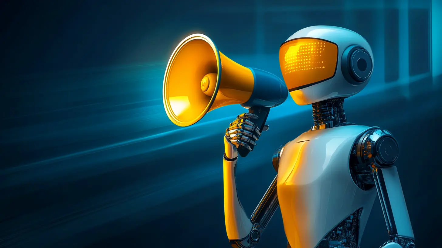AI robot holding megaphone to represent ChatGPT-powered advertising agencies and AI-driven marketing solutions